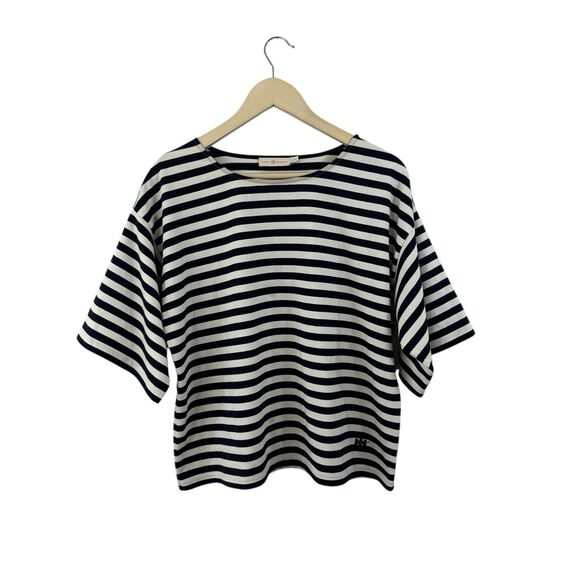 Tory Burch Medium Robinson Striped Shirt Short Sleeve Nautical Womens - Picture 1 of 12